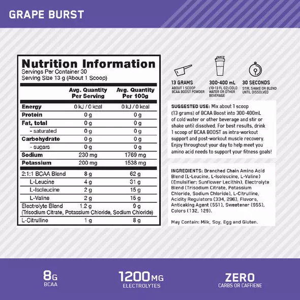 Optimum Nutrition BCAA Boost Grape 30 Serves Türkiye | 385109XAG