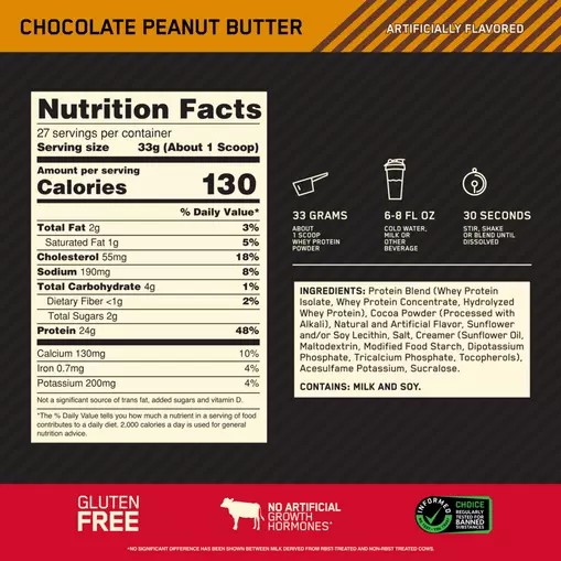 Optimum Nutrition GOLD STANDARD 100% WHEY™ Chocolate Peanut Butter 2 lb (27 Servings) Türkiye | 096145HXA