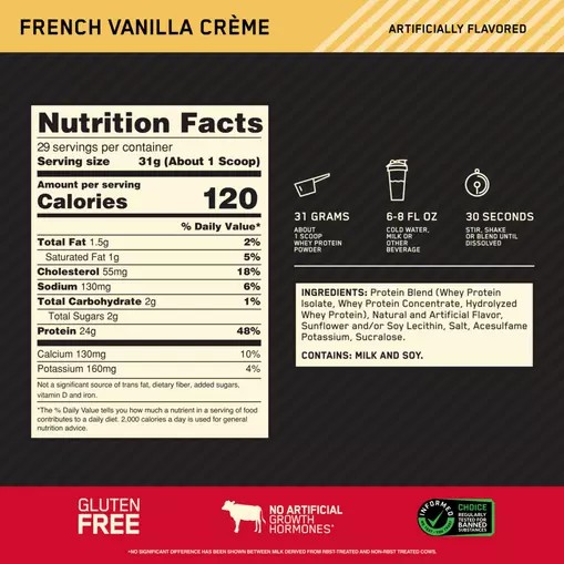 Optimum Nutrition GOLD STANDARD 100% WHEY™ French Vanilla Creme 2 lb (29 Servings) Türkiye | 504931YKI