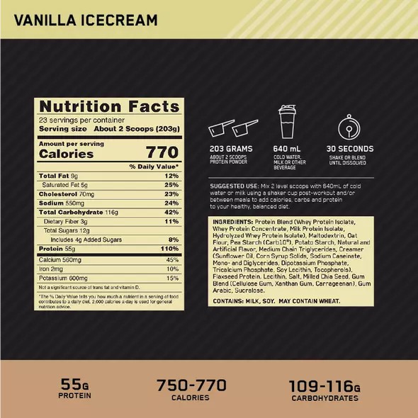 Optimum Nutrition Gold Standard Gainer Vanilla 4.67kg Türkiye | 659187WRG